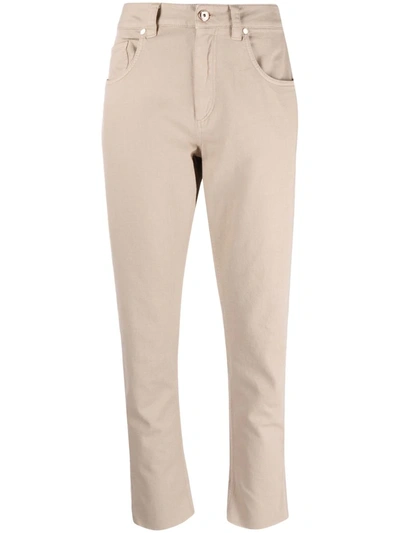 Shop Brunello Cucinelli Cropped Five-pocket Trousers In Neutrals