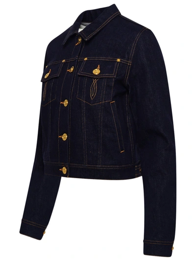 Shop Versace Blue Cotton Jacket