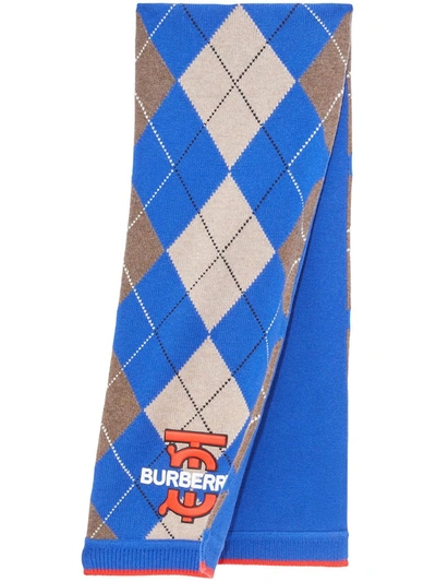 Shop Burberry Argyle Intarsia-knit Cashmere Scarf In Blue