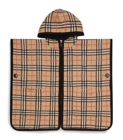 Shop Burberry Kids Vintage Check Hooded Wool Poncho In Brown