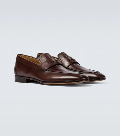 Shop Berluti Lorenzo Rimini Leather Loafers In Brown