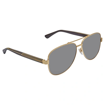 Shop Gucci Grey Pilot Mens Sunglasses Gg0528s 006 63 In Black / Gold / Grey
