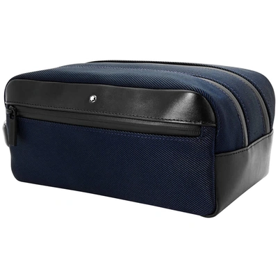 Shop Montblanc Nightflight Wash Bag With 2 Zips- Blue/ Black In Black,blue