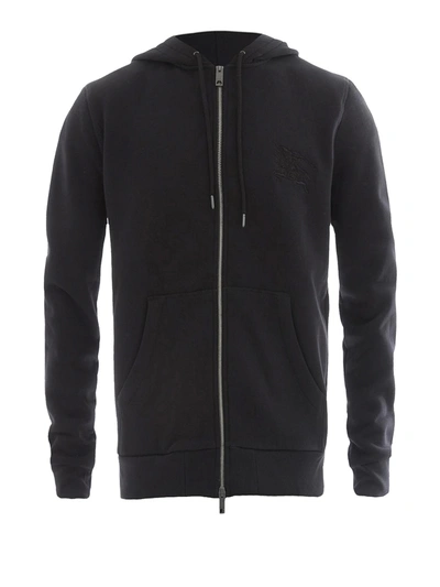 Shop Burberry Tonal Embroidery Full Zipped Hoodie In Black