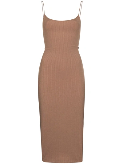 Shop Reformation Kelsey Ribbed-knit Midi Dress In Nude