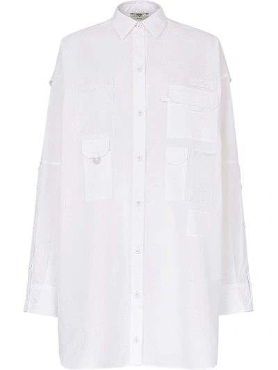 Shop Fendi Cotton Shirt Dress In White