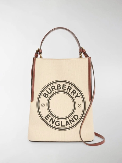 Shop Burberry Peggy Small Cotton Bucket Bag In Beige