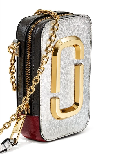 Shop Marc Jacobs The Hot Shot Leather Mini Bag In Silver