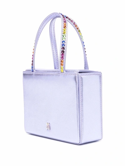 Shop Amina Muaddi Superamini Gilda Leather Handbag In Violet