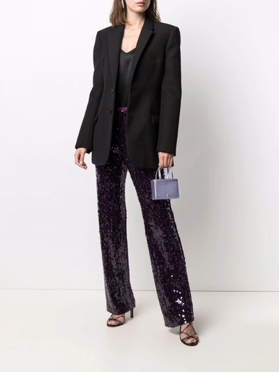 Shop Amina Muaddi Superamini Gilda Leather Handbag In Violet