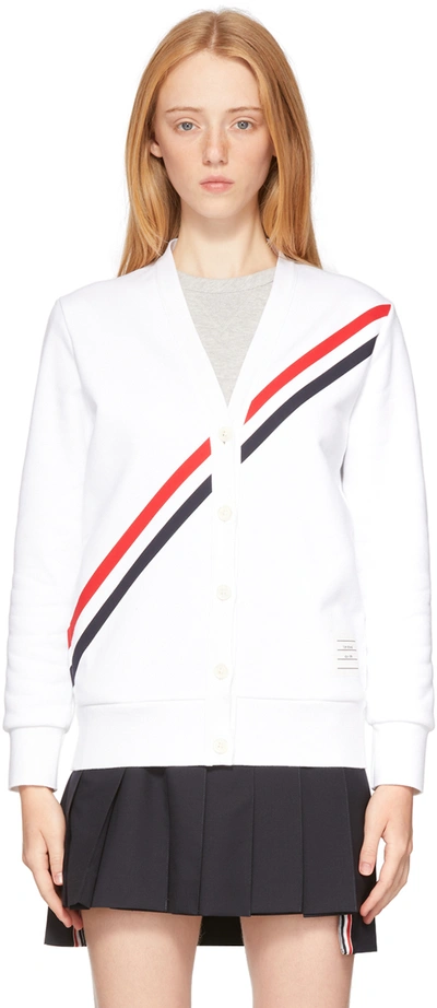 Shop Thom Browne White Diagonal Stripe Cardigan In 100 White
