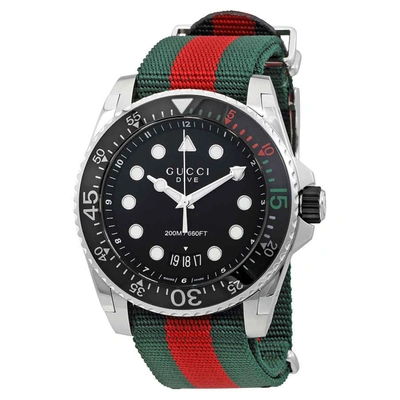 Shop Gucci Dive Black Dial Green And Red Nylon Mens Watch Ya136209 In Red   /   Red) /  Two Tone  / Black / Green