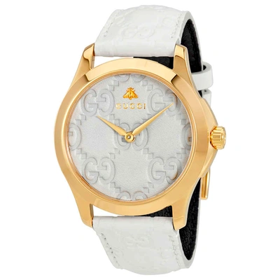 Shop Gucci G-timeless White Dial 38 Mm Watch Ya1264033 In Gold / Gold Tone / White / Yellow