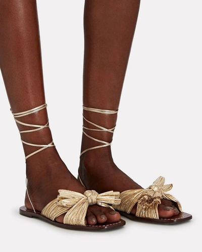 Shop Loeffler Randall Peony Knotted Metallic Wrap Sandals In Gold