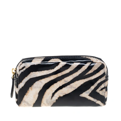 Pre-owned Roberto Cavalli Black/beige Zebra Print Patent Leather Cosmetic Pouch