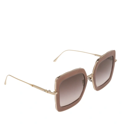 Pre-owned Bottega Veneta Gold/brown Bv0209s 002 Oversized Gradient Sunglasses
