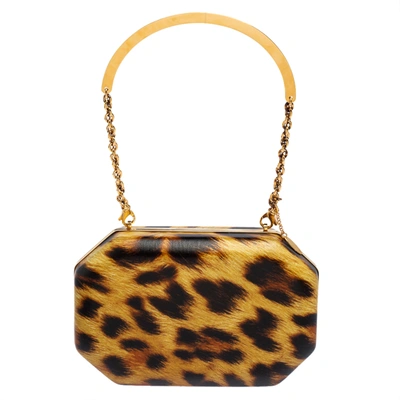 Pre-owned Roberto Cavalli Brown Leopard Print Leather Clutch