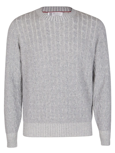 Shop Brunello Cucinelli Cable Knit Crewneck Sweater In Grey