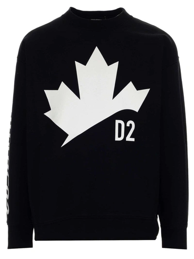 Shop Dsquared2 Leaf Print Crewneck Sweatshirt In Black
