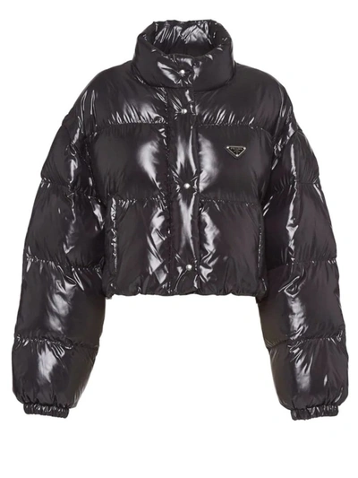Shop Prada Black Ciré Nylon Puffer Jacket In Nero