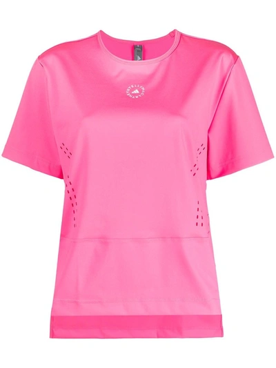 Shop Adidas By Stella Mccartney Pink Perforated Logo-print T-shirt