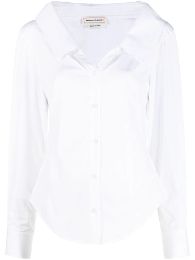 Shop Alexander Mcqueen White Wide-neck Cotton Shirt