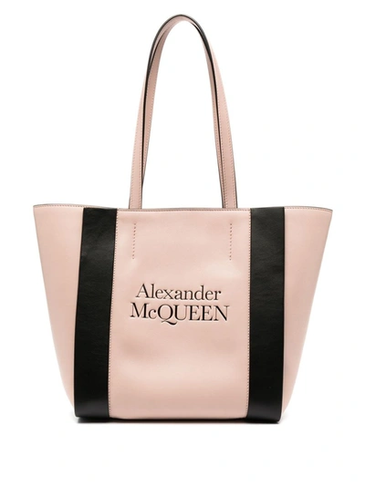 Shop Alexander Mcqueen Pink Logo-print Tote Bag