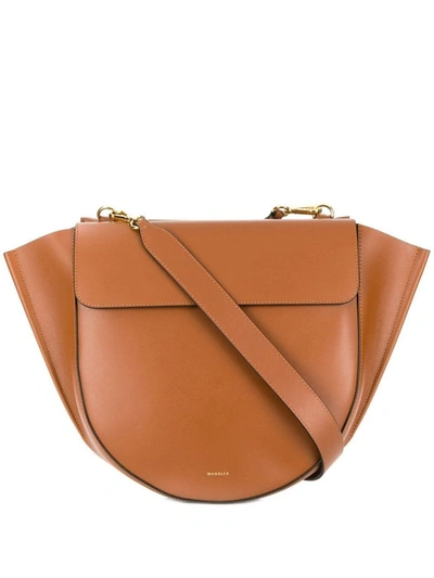 Shop Wandler Leather Large Hortensia Bag In Brown