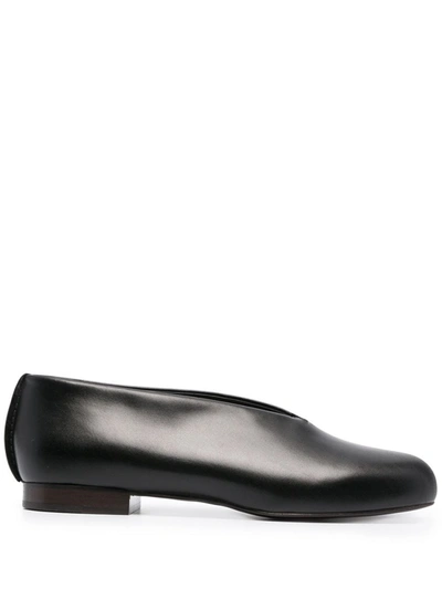 Shop Lemaire Black Round-toe Leather Slippers