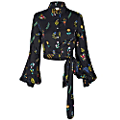 Em & Shi Midnight Botanica Tie-up Blouse In Tie-up
