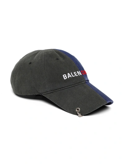 Shop Balenciaga 50/50 Baseball Cap Black And Blue