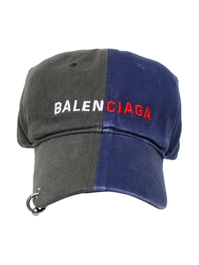 Shop Balenciaga 50/50 Baseball Cap Black And Blue