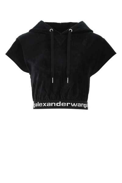 Shop Alexander Wang T T By Alexander Wang Cropped Corduroy Hoodie In Black