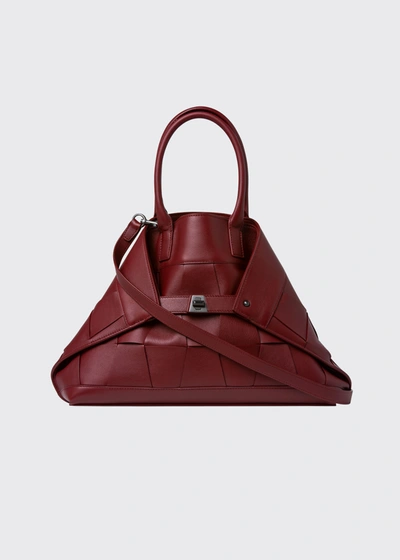 Shop Akris Ai Small Woven Leather Tote Bag In Crimson