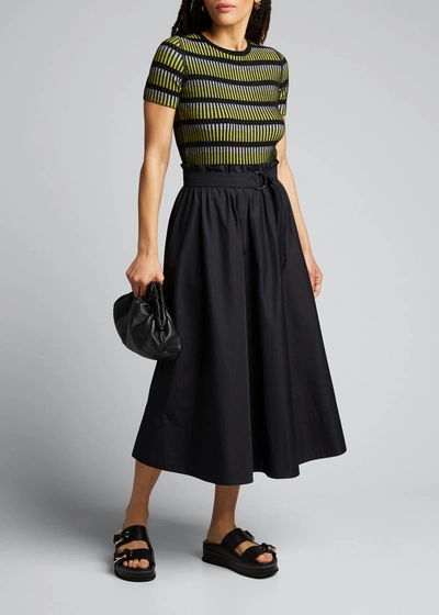 Shop Akris Punto Paperbag-waist Poplin Midi Skirt In Black
