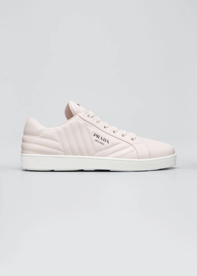 Shop Prada Quilted Leather Logo Sneakers In Beige