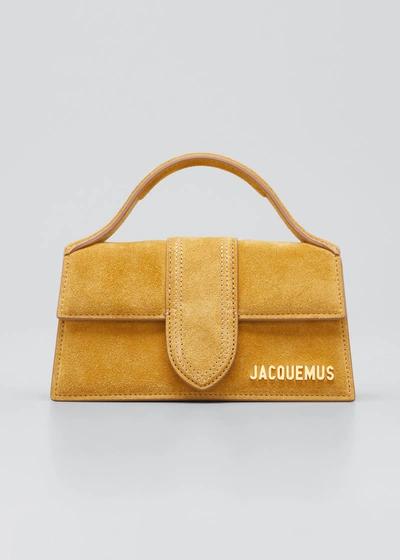 Shop Jacquemus Le Bambino Suede Flap Top-handle Bag In Dark Yellow
