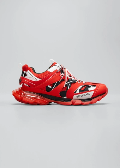 Shop Balenciaga Men's Track Caged Clear-sole Trainer Sneakers In Redwhiteblack