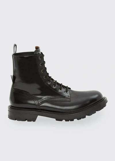 Shop Alexander Mcqueen Men's Calf Leather Combat Boots In Black