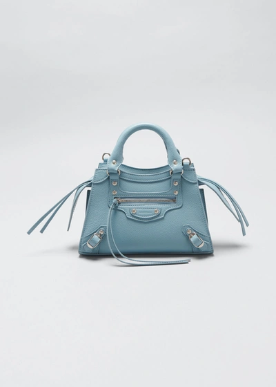 Shop Balenciaga Neo Classic City Mini Grained Leather Satchel Bag In Blue Grey