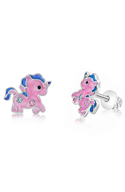 Shop Chanteur Kids' Unicorn Stud Earrings In Pink/multi
