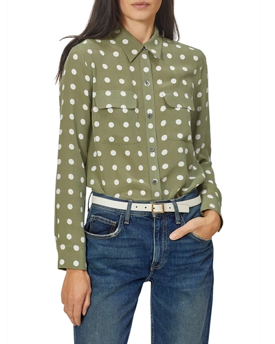 Shop Equipment Slim Signature Polka Dot Button-down Silk Shirt In Green/white Dot