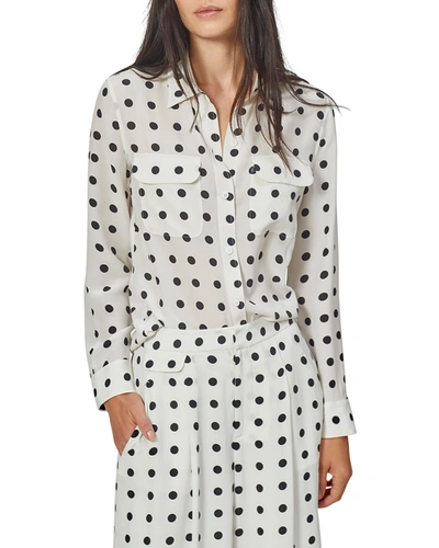 Shop Equipment Slim Signature Polka Dot Button-down Silk Shirt In White/black Dot