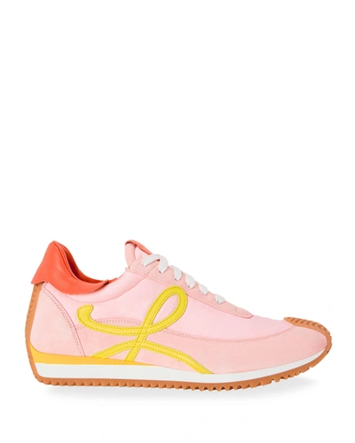 Shop Loewe Flow Mixed Leather Runner Sneakers In Pink/yellow