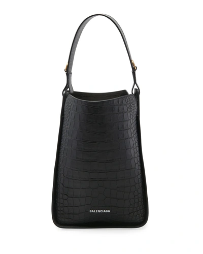 Shop Balenciaga Croc-embossed North-south Tote Bag In 1090 Blackl White