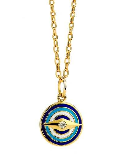 Shop Syna Enamel And Diamond Evil Eye Necklace In Champagne