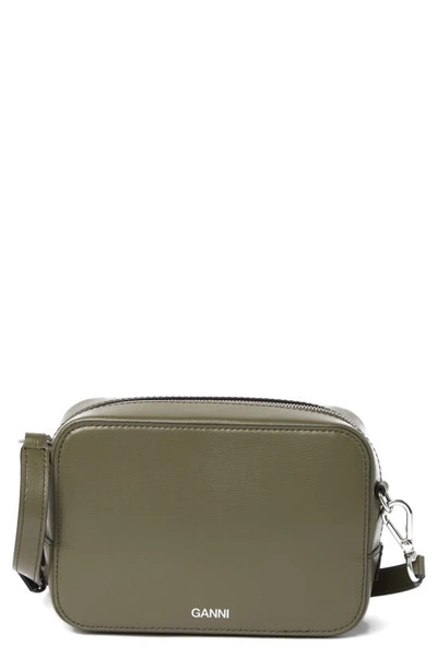 Shop Ganni Recycled Textured Leather Camera Crossbody Bag In Green