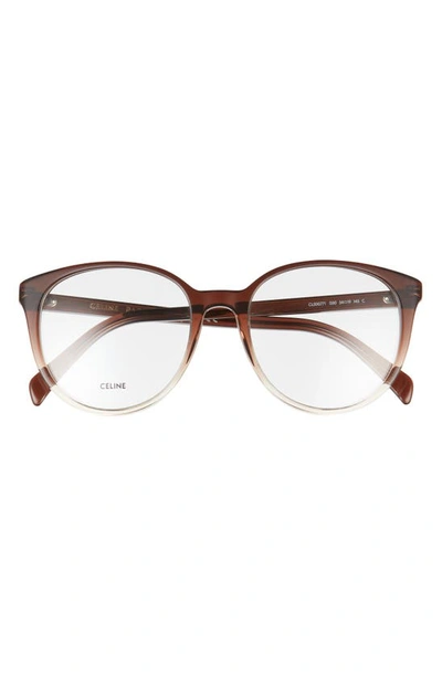 Shop Celine 54mm Round Reading Glasses In Transparent Brown