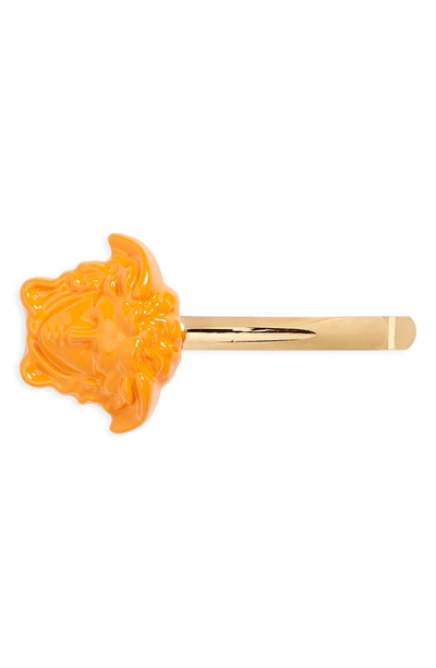 Shop Versace Medusa Resin Hair Pin In Orange