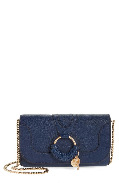 Shop See By Chloé Hana Large Leather Wallet On A Chain In Royal Navy